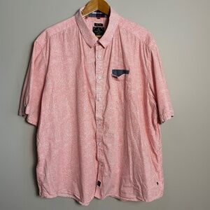 Point Zero Men's CLASSIC FIT GOLD Short Sleeve Button Up Shirt‎ Peach/White 2X